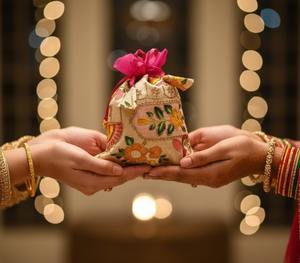 กระเป๋าผ้าไหมปักลายซาร์โดซีทำมือจากราชสถาน สำหรับงานแต่งงาน ฮัลดี ฮีน่า ซันจีต นิกาห์ โอนัม ปอนกัล  ถุงของขวัญสำหรับแจกแขก - Product Image 2