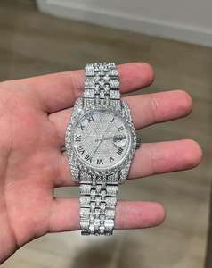 Luxueux argent glace Out coupe Moissanite diamant montre pour hommes bijoux de mode montre en acier inoxydable - Product Image 3