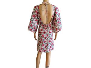 Robes décontractées pour femmes, personnalisées, en coton tissé 100%, col en V, manches 3/4, imprimées, coupe trapèze, taille naturelle, écologiques, lavables - Product Image 3