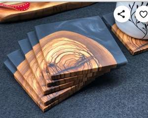 ASISTENCIA Posavasos de madera de nogal de resina para el hogar Deco Posavasos de madera de resina epoxi Posavasos de lujo personalizado para bebidas - Product Image 6