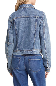 Veste en jean décontractée pour femmes en bleu uni Style de personnalité à la mode de grande taille en cuir de peau de mouton rempli de coton - Product Image 2