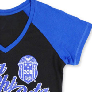 Camiseta con Cuello en V ZPB, Negra, Azul Rey, Poliéster, Zeta Phi Beta, Camiseta de Verano con Estampado 3D, Letras Griegas con Purpurina, Ropa de Hermandad - Product Image 6