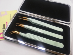 Precio al por mayor, pinzas para pestañas de Color menta, pinzas de extensión injertadas con logotipo privado de acero inoxidable, pinzas de 45 grados en forma de L - Product Image 4