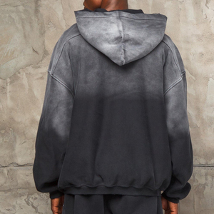 Wholesale Printing Cut Edge Custom Oversized Raw Hem Sunfade Hoodie for Men - Product Image 2