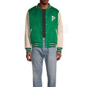 Men's Lightweight <b>Canvas</b> Leather Jacket with Stylish Lettermen Design <b>Long</b> Sleeves and Stand Collar for Winter Season - Product Image 2