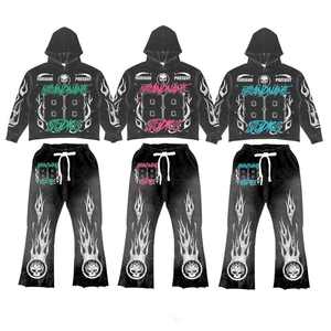 Nuevo Conjunto Deportivo de Dos Piezas para Hombre, Ligero, Cortavientos, con Cierre, Lavado Ácido Desgastado, con Pedrería - Product Image 6