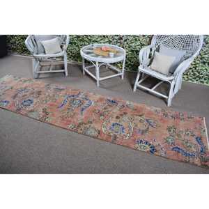 2.5x9.9 ft Turkish Rug, Vintage <b>Runner</b> Rug, <b>Red</b> Blue Polka dot Wool Rug - Product Image 4
