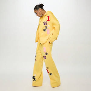 Luxury Quality Winter Casual Custom <b>Oversized</b> Cotton Fleece Solid Hooded Tracksuit Patch Embroidery Cropped <b>Joggers</b> Short Length - Product Image 3