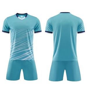 Ensemble de maillot de football à manches courtes pour hommes de haute qualité, uniforme de football pour adultes, maillot de football bleu pour garçon, nom personnalisé, numéro DIY - Product Image 1