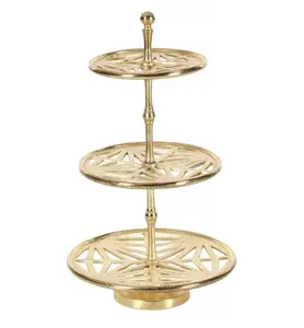 Fundición de aluminio Nuevo diseño Hermoso elegante soporte para pasteles Mesa de 3 niveles Golden Cup Cake Stand - Product Image 1
