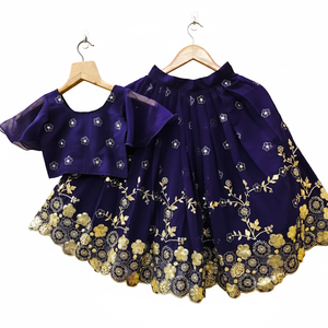 Ensemble Lehenga Choli bleu marine pour filles, vêtements ethniques de la boutique Shoryam, broderie, tenue de fête indienne et pakistanaise, longueur au sol - Product Image 1