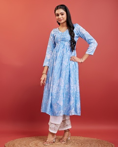 Nuevos diseños de ropa informal Kurti estampado con Palazzo Top estilo indio y pakistaní bordado trabajo Anarkali Salwar Suit - Product Image 4