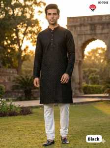 Indian <b>Mens</b> Wear Ready to Wear Functions and Party Wear Silk Kurta with Raymond Cotton Pyjama Set for Wedding and <b>Festival</b> Wear - Product Image 2
