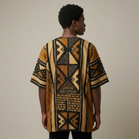 Vestido Corto Africano Bogolan para Hombre, Hecho a Mano, Bordado, de Lino y Algodón, Transpirable, Corte Holgado, Ropa Tradicional con Patrón Geométrico