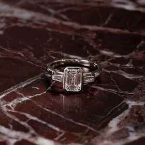 Elegant Vintage Emerald Cut Moissanite Diamond Engagement <b>Ring</b> <b>with</b> Baguette Side <b>Stones</b> for Wedding Gift Party Anniversary - Product Image 1