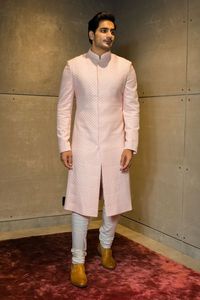 NEW STYLISH E BROCADE SILK FABRIC BASED PINK SHERWANI and <b>PANT</b> DRESS for PARTY-WEAR/WEDDING @2024 - Product Image 2