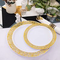 350PCS Assiettes en plastique doré jetables en plastique Goldware Design Ensembles de vaisselle en plastique dur jetables 50 paquets