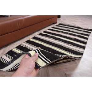 Alfombra Turca, Alfombra Decorativa de 2.8x6.3 pies, Alfombra Vintage de Lana Ikat Negra - Product Image 3