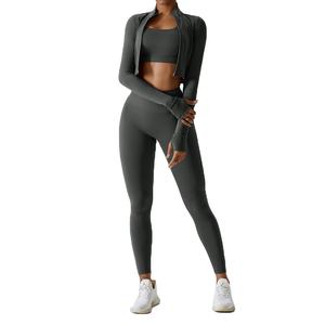 Ensemble de vêtements de sport pour femmes de haute qualité personnalisé en 5 pièces, taille plus, en spandex/polyester, leggings de sport taille haute, shorts de sport - Product Image 1