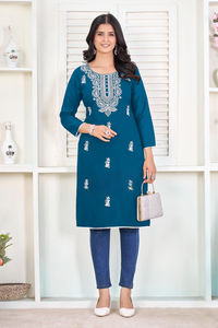 Premium Trendy Rayon <b>Kurti</b> with Embroidery Work for College and Office Girls Indian & Pakistani Clothing - Product Image 3