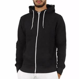 Venta al por mayor de moda patrón sólido negro Zip-up Sudadera con capucha gruesa sudadera de lana para la temporada de invierno estilo liso - Product Image 1