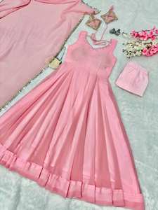 Hermosa colección de vestidos Rosa Anarkali, tela de seda Georgette con trabajo de fijación en caliente para mujeres, ropa de Festival de boda - Product Image 6