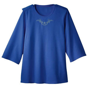 Soins à domicile femmes récupération quart manches ouvert côté Snap post épaule chirurgie chemises brodées chimio dialyse vêtements adaptatifs - Product Image 2