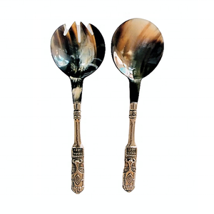Service de couverts de cuisine vintage moderne et écologique, 12 pouces, en corne de buffle, avec poignées en laiton, cuillère et fourchette - Product Image 3