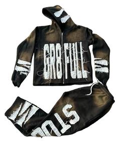 Survêtements évasés personnalisés lavage à l'acide fermeture éclair 500 GSM jambe droite Jogging costume en détresse survêtement sweats à capuche hommes ensembles - Product Image 1