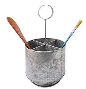 Caddy de rangement Caddy d'ustensiles de cuisine en métal galvanisé de qualité durable avec poignée industrielle et multi-compartiments - Product Image 6