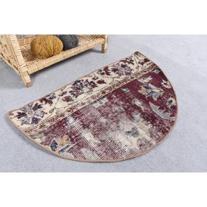 Turkish Vintage Round Rug 2.5x1.5 ft, <b>Red</b> Camouflage Rug <b>Wool</b> - Product Image 2