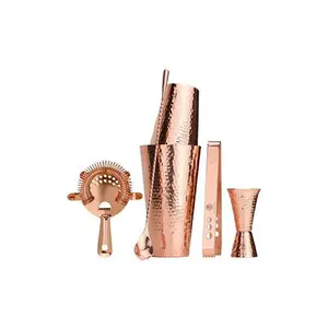 Modern 2026 Design <b>Bar</b> <b>Tool</b> Set Rose Gold Color Hammered Design Bartender <b>Bar</b> Kit <b>Bar</b> Accessories Handmade for Restaurant - Product Image 1