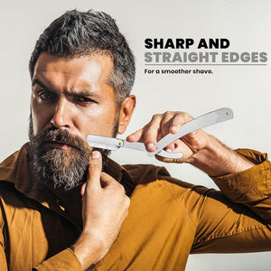 Maquinilla de afeitar de borde recto profesional para peluquero con 100 cuchillas-100 por ciento de acero inoxidable (Plata) - Product Image 6