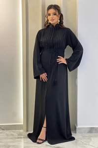 Handmade Black <b>Moroccan</b> Caftan Elegant Sparkling Stones Casual Style Anti-Static Breathable for Everyday Wear-Traditional Muslim - Product Image 3