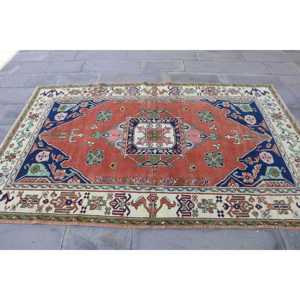 พรมวินเทจตุรกี ขนาด 5x7.8 ฟุต (153x239 ซม.) สีแดงน้ำเงิน ลายต้นไม้และพืช - Product Image 4