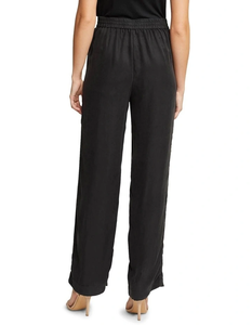Pantalon de style moderne pour l'été en poches latérales à taille élastique noire et jambe droite coupe décontractée et pantalon conçu pour les femmes - Product Image 2