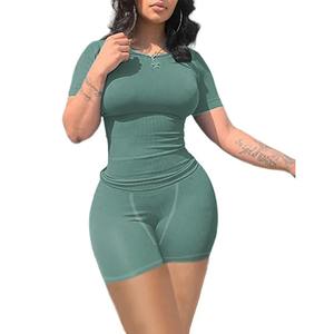 Ensemble 2 pièces pour femmes personnalisé, décontracté et ajusté, qualité supérieure, vente en gros d'ensembles pour femmes, design élégant, chemise à manches courtes - Product Image 1