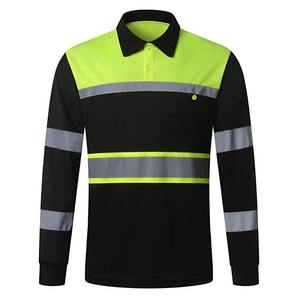 Camiseta Polo de Manga Larga Naranja y Negra de Alta Visibilidad con Cinta Reflectante para Ropa de Trabajo de Seguridad Personalizada al por Mayor - Product Image 3