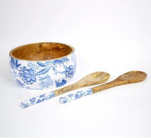 Tazón para servir de madera de acacia de alta demanda con cucharas desechables para servir frutas y ensaladas a precios al por mayor de La India - Product Image 1