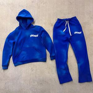 Logo personnalisé Délavé Soleil Polaire Délavée Surdimensionné Vêtements d'entraînement Survêtements Pantalon de survêtement et Sweat à capuche zippé Ensemble Survêtements pour hommes - Product Image 1