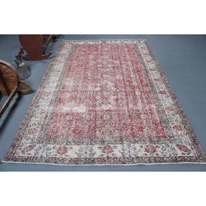 Tapis de 5,8 x 9,2 pieds, grand tapis turc vintage, tapis en laine rouge - Product Image 1