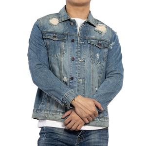 เสื้อแจ็กเก็ตแขนยาวสำหรับผู้ชายแบบสั่งทำปักลายผ้ายีนส์สีน้ำเงินคอตั้งลายการ์ตูนวัสดุผ้าใบเจาะรู - Product Image 6