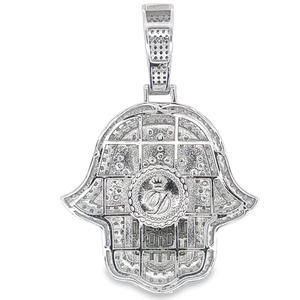 Collier Hip Hop pour Homme avec Pendentif Étoile Hamsa en Moissanite Baguette 5.39 CTW, en Laiton, style Iced Out, avec motif main et collier - Product Image 1