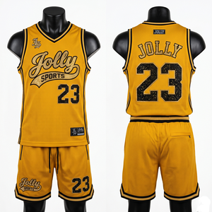 Conjunto de camiseta y pantalones cortos de baloncesto para hombre, 180 GSM, malla transpirable, amarillo y negro, logotipo bordado, ropa de equipo personalizada, conjunto corto para hombre - Product Image 2