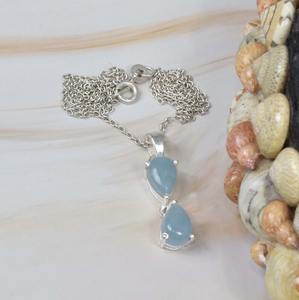 Cadeau d'amour Pendentif Aqua Calcedony Gemstone Pendentif fin en argent sterling 925 Collier de mariage parfait avec bijoux estampillés - Product Image 2