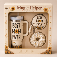 Coffret cadeau personnalisé pour la fête des mères avec gobelet, portefeuille, chouchou pour cheveux et tasse en acier inoxydable