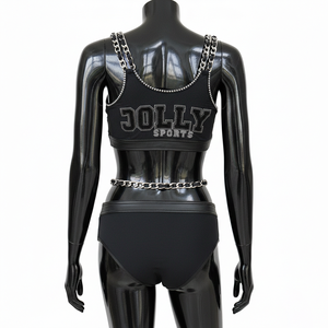 Conjunto de Bikini para Mujer, 180 GSM, Poliéster y Elastano, Negro, con Pedrería, Parche de Chenilla, Logotipo Personalizado - Product Image 2