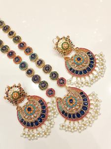 Chapado en platino completo circón Rosa agrupado perla gargantilla estilo mujer boda compromiso fiesta desgaste Kundan collar pendiente conjunto - Product Image 4