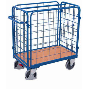 Variofit Düşük Yük Kapasiteli 500kg Dört Kenarlı Kauçuk Tekerlekli Çelik Hasır Konteynerli Bagaj Arabası - Product Image 1