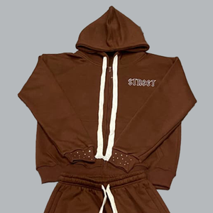 Conjunto de ropa deportiva de talla grande al por mayor personalizado de alta calidad de lujo para hombre, Conjunto de jogging, pantalón apilado, ropa de calle acampanada, lavado con ácido sólido - Product Image 2